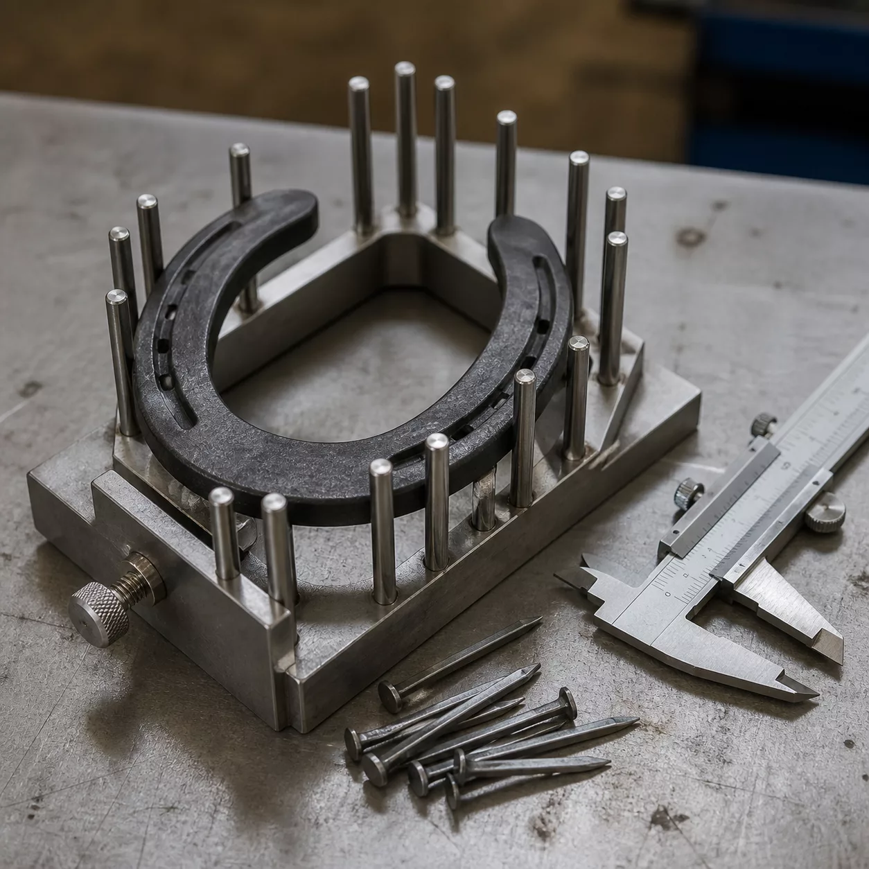 Open horseshoe profile gauge and caliper inspection